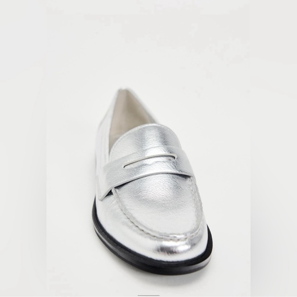 NWOT Zara Silver Metallic Loafers - Picture 3 of 11